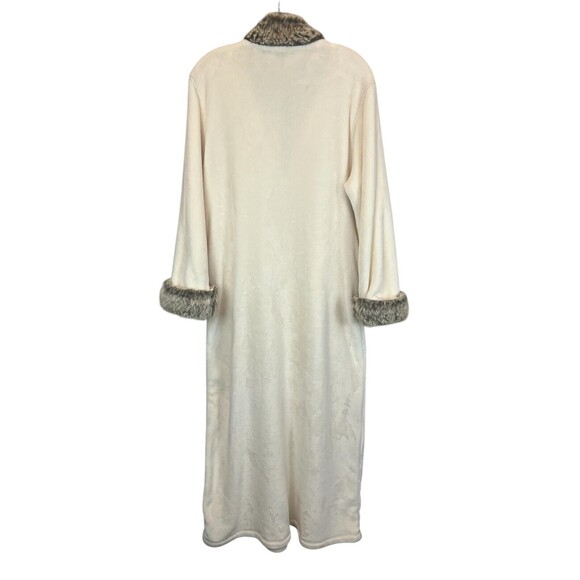 Natori Women's Faux Fur Trimmed Cozy Plush Kaftan Long Rob Size L Ivory Luxury - Picture 2 of 8